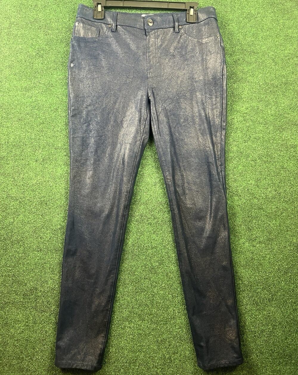 Chicos Women’s Blue Dark Wash Metallic Skinny Jeans